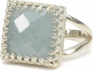 Unique Square Aquamarine Birthstone Ring - Stylish Womens Sterling Silver Jewelry - Fashion Rings, Vintage Rings, Gemstone Rings, Gift Rings for Mom, Wife, Sister - Customizable Sizes