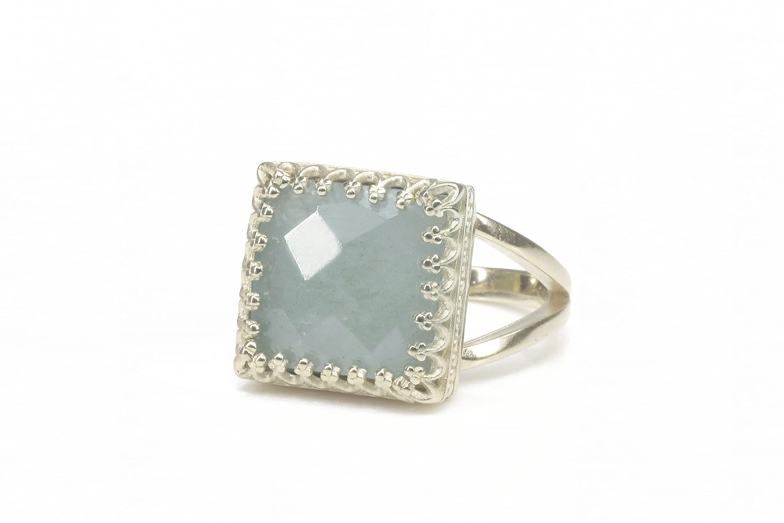 Unique Square Aquamarine Birthstone Ring - Stylish Womens Sterling Silver Jewelry - Fashion Rings, Vintage Rings, Gemstone Rings, Rings for Mom, Wife, Sister - Customizable Sizes
