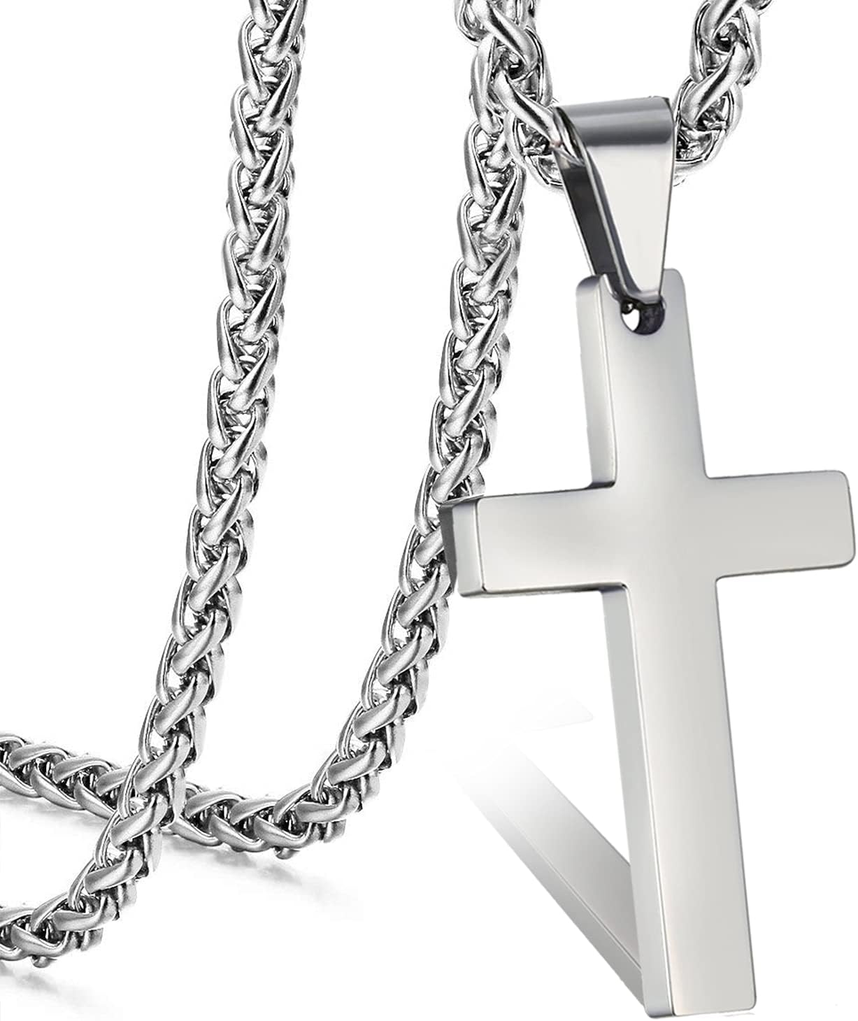 Stainless Steel Cross Pendant Chain Necklace for Men Women, 22-30 Inches