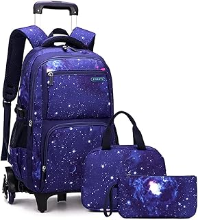 VIDOSCLA Elementary Galaxy Teens Rolling Backpack Kids Boys Luggage with Wheels Trolly BookBag for School-6 Wheels