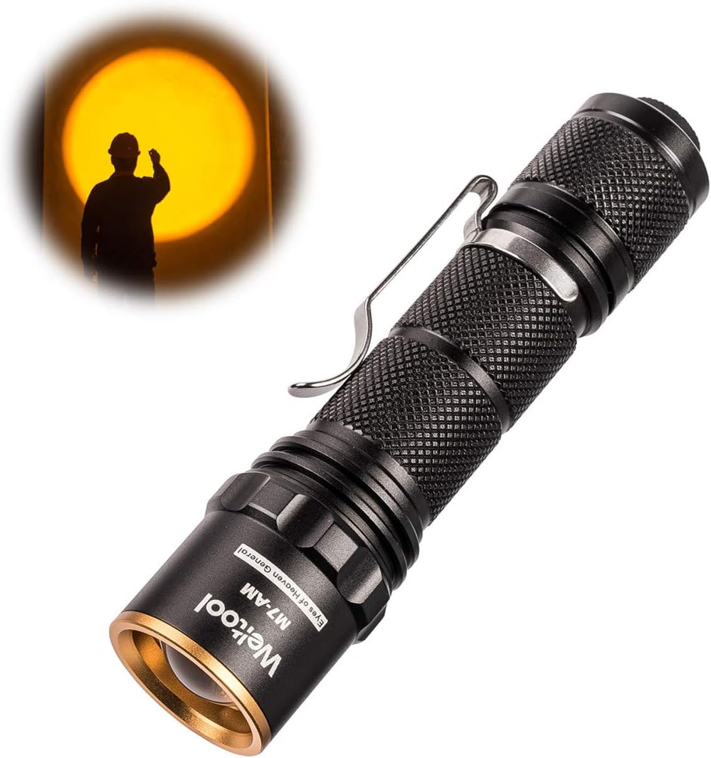 Weltool M7-AM Amber Light Even-Beam Flashlight Dark Adaptation Serie Preserves Night Vision for Aviation, Astronomy, Camping, Hunting, Turtle Watching