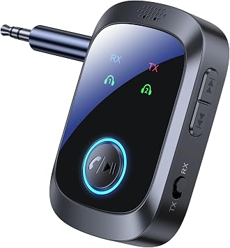 Airplane Bluetooth Adapter for 2 AirPods Headphones or BT Devices, Bluetooth Transmitter for TV Dual Link Low Latency, Wireless AUX Adapter Receiver for Speakers/Car Stereo, KAIY Transmitter Receiver