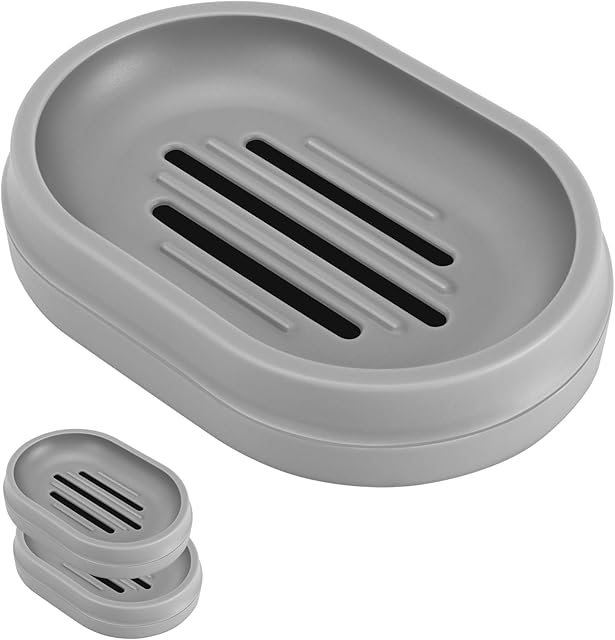 JIYUERLTD 2Pack Soap Dish, Soap Bar Holder with Drainage Design,Easy Cleaning Soap Box for Home Hotel and More (Grey)