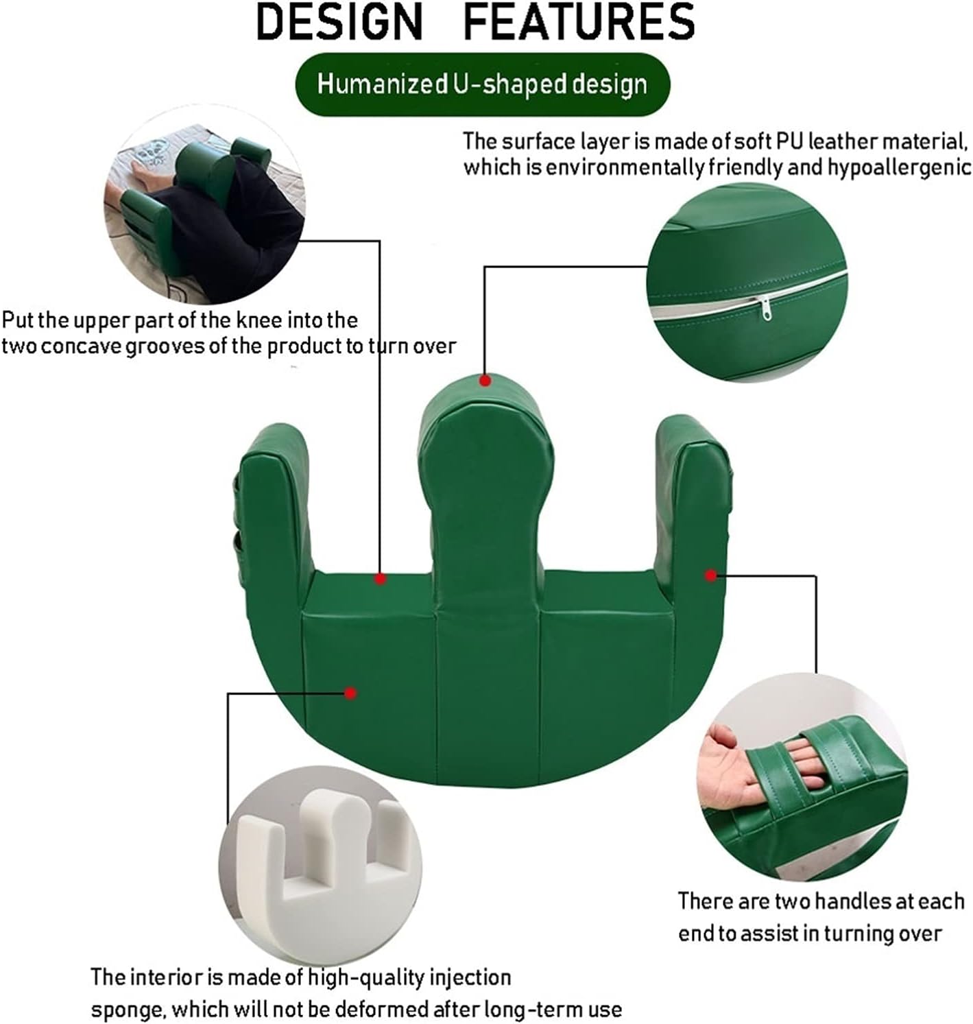 Multifunctional Turning Device for Elderly Patients Bedridden, Leg Positioner Pillows, PU Leather + High Quality Sponge, Anti-Decubitus, Elderly Assistance Products, Green