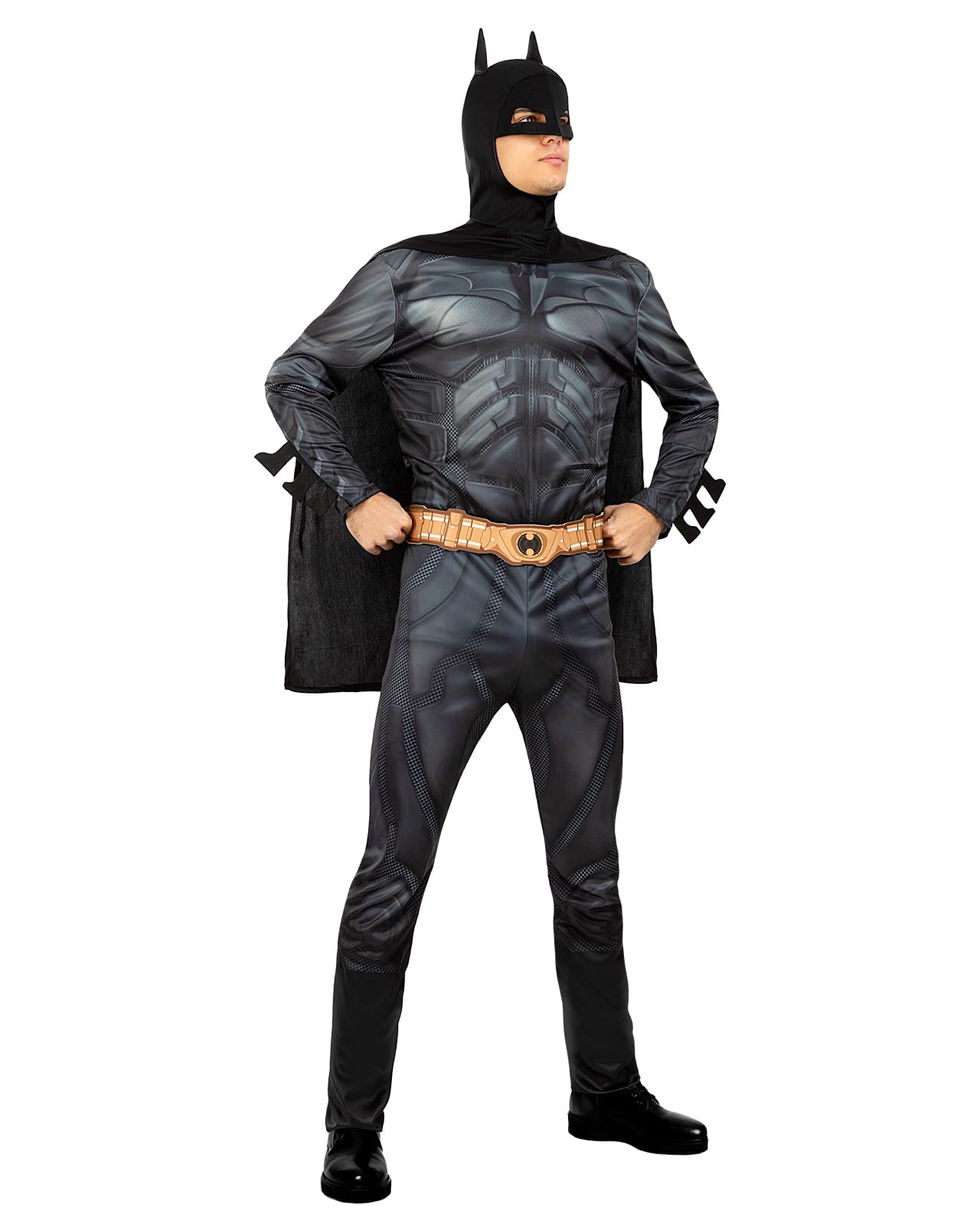 Funidelia Men's Black Official Batman Costume - The Dark Knight For Includes Jumpsuit, Belt, Cape With Balaclava, Superheroes - Outfit For Adults For Parties, Carnival And Halloween - Size S