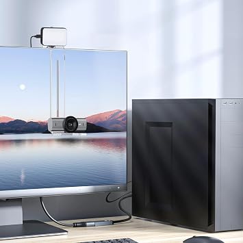 Center Screen/Middle Screen Webcam Mount with Video Conference Light, Position Webcam Anywhere on Monitor, Laptop Screen, Compatible with Logitech MX Brio, C920x, C922, C930 Webcams
