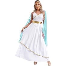 Womens Greek Goddness Costume Ancient Greece Queen Gold Trim Toga Dress Robe Toga for Theme Party