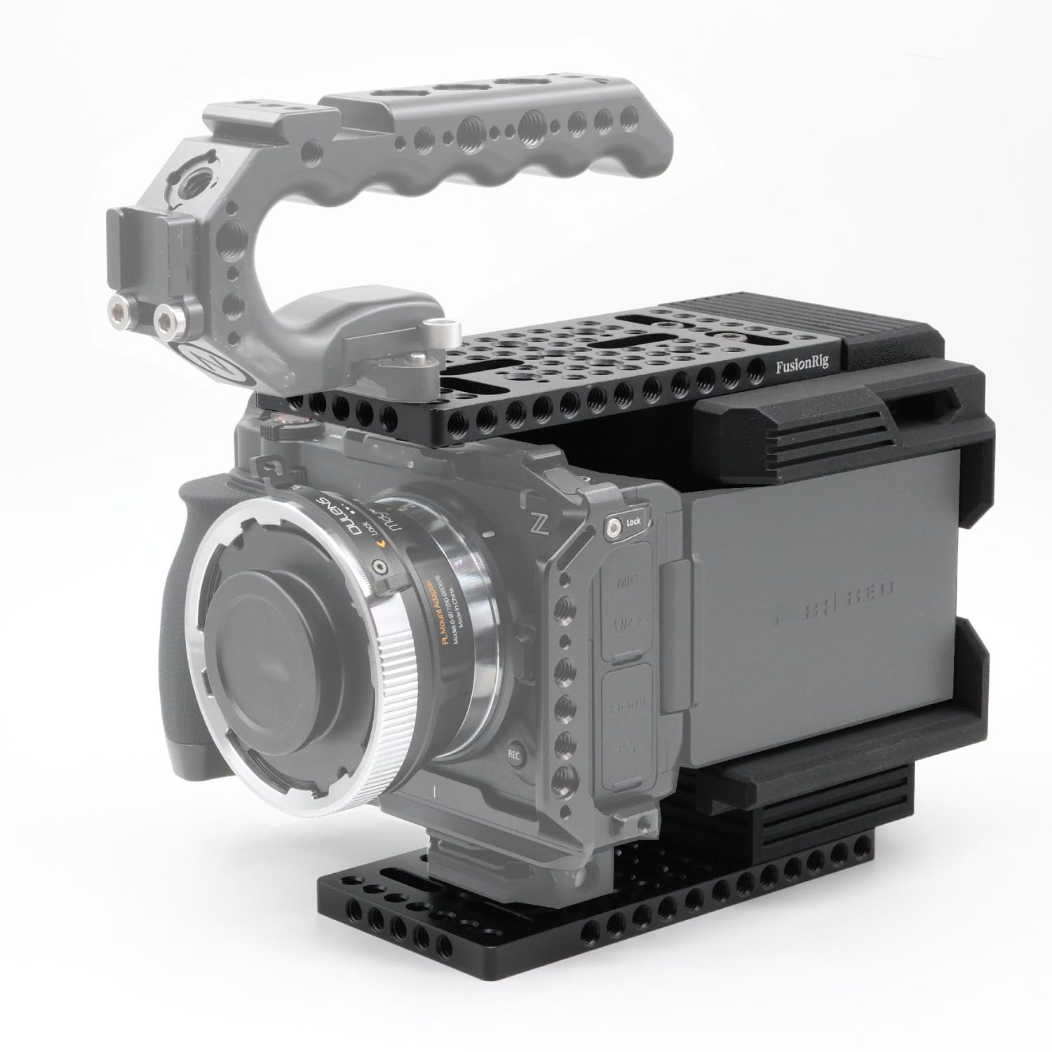 FusionRig Moduł rozszerzający do klatki aparatu Nikon ZR, kompatybilny z SmallRig 5467, uchwyt akumulatora V-Mount, rozdzielacz D-Tap, dwa wyjścia USB-C (65 W), lekka konstrukcja ze stopu aluminium i