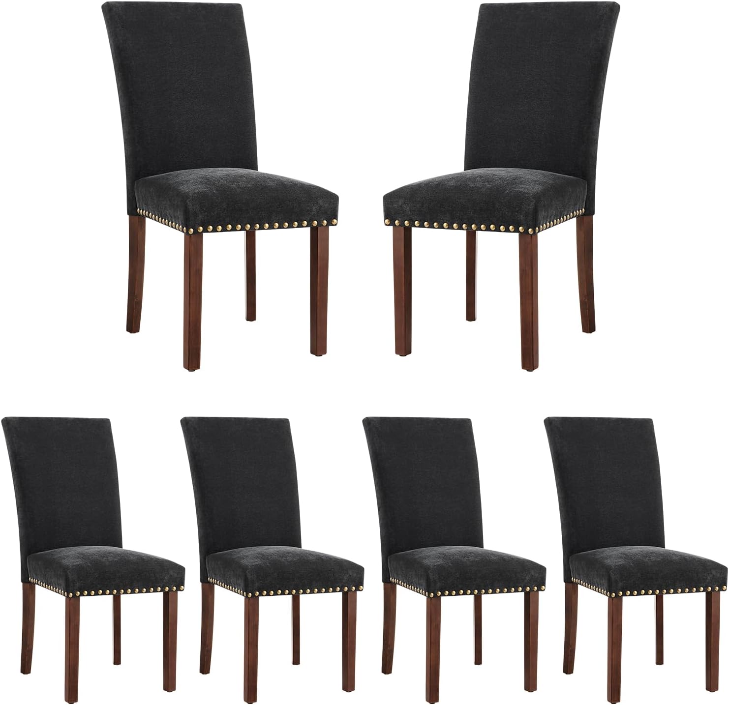 COLAMY Upholstered Parsons Dining Chairs Set of 6, Fabric Dining Room Kitchen Side Chair with Nailhead Trim and Wood Legs - Black