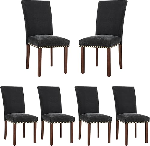 Miniatura 15 de COLAMY - Juego de 2 sillas de comedor tapizadas Parsons, sillas de cocina y comedor de piel sintética con adornos de cabeza de clavo y patas de