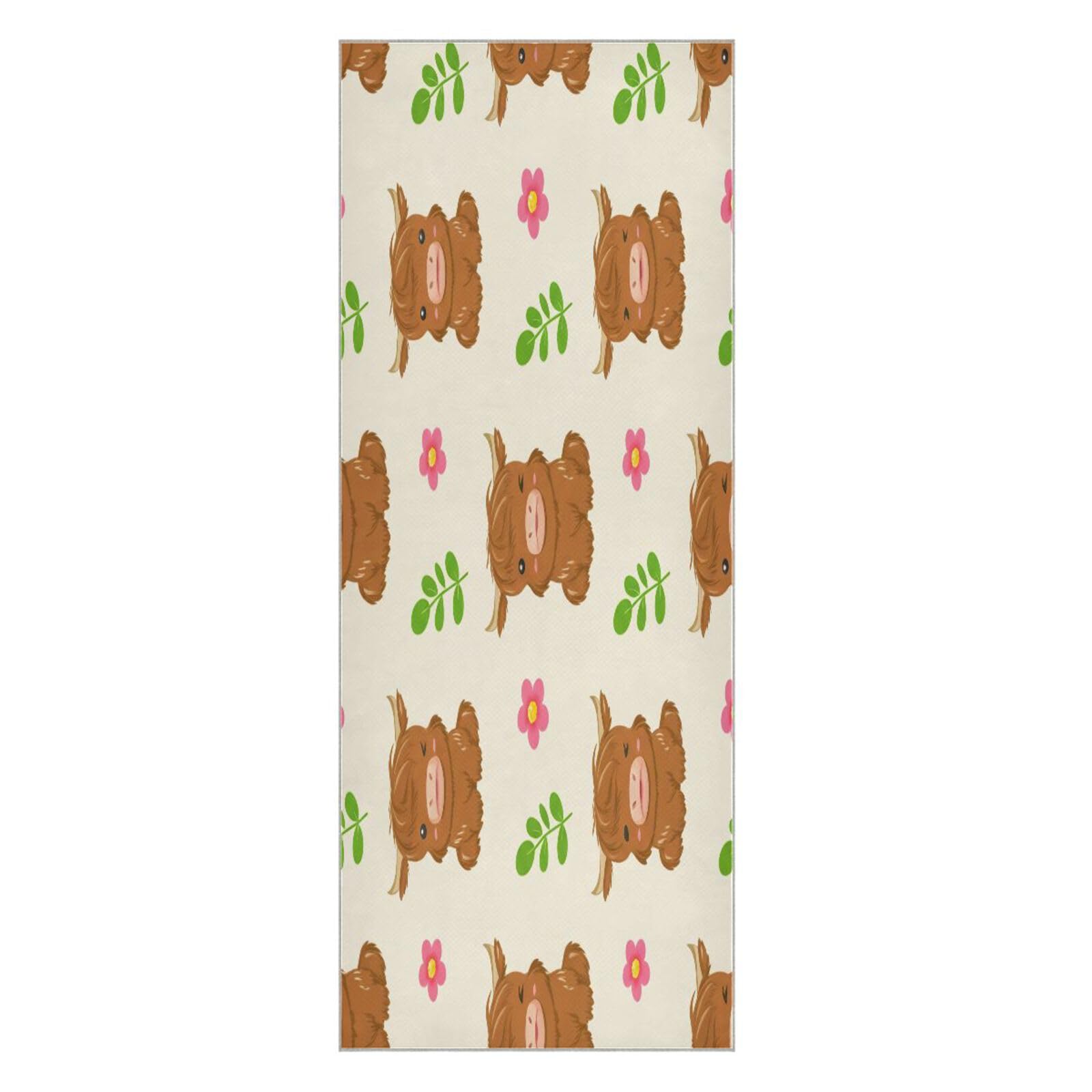 BURSTDDY Cartoon Highland Cattle Hot Yoga Towel Absorbent Non Slip Yoga Mat Towel