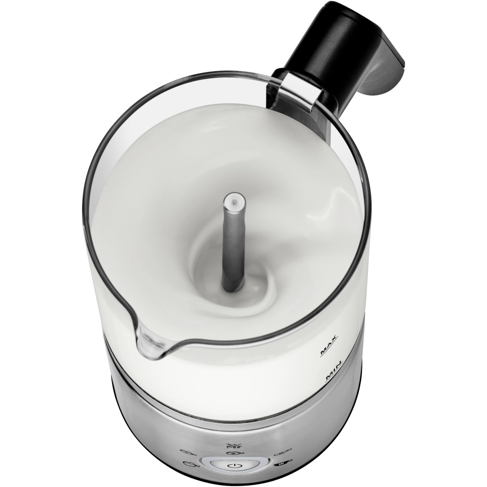 WMF Lono - Espumador de leche de cristal eléctrico, 150-250 ml, 650 W, batidora de frape, pantalla táctil, para espuma de leche caliente y fría, leche caliente, calentador de leche, cacao, chocolate