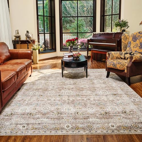 AMOAMI-3X5 Area Rug-Soft Washable Vintage Throw Accent Rugs for Living Room, Entryway, Bedroom, Kitchen, Bathroom, Laundry Room, Kitchen, Bathroom, Bedside, No Slip Beige