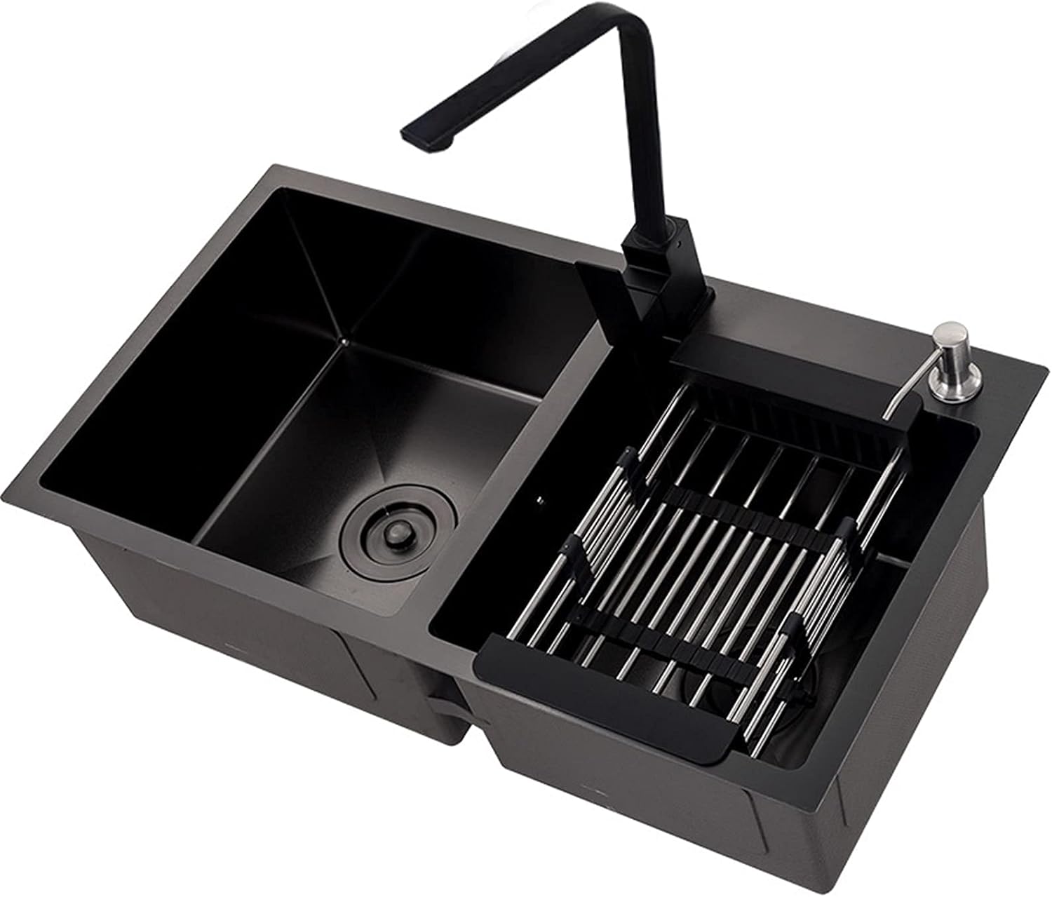 2.0 Bowl Kitchen Sink,Double Bowls Sink, Premium 3mm Thickness Undermount Square Stainless Steel Kitchen Sink with Accessories(Size:7843,Color:Black)
