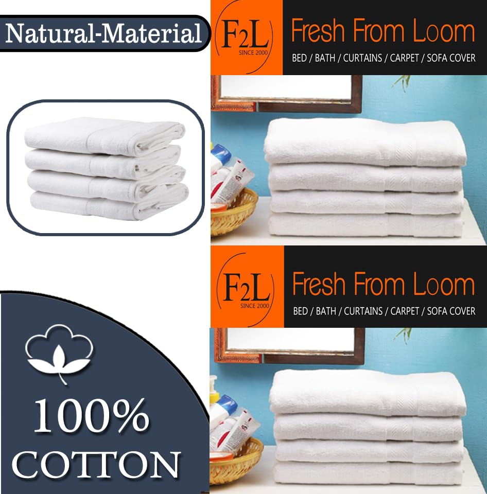 Image of FRESH FROM LOOM 500 GSM Towels Set for Bath for Men & Women | Ultra-Premium 100% Pure Cotton Towels| Soft & Skin Friendly | High Water Absorber | Quick Dry (27 x 54 Inch | White) 4pc