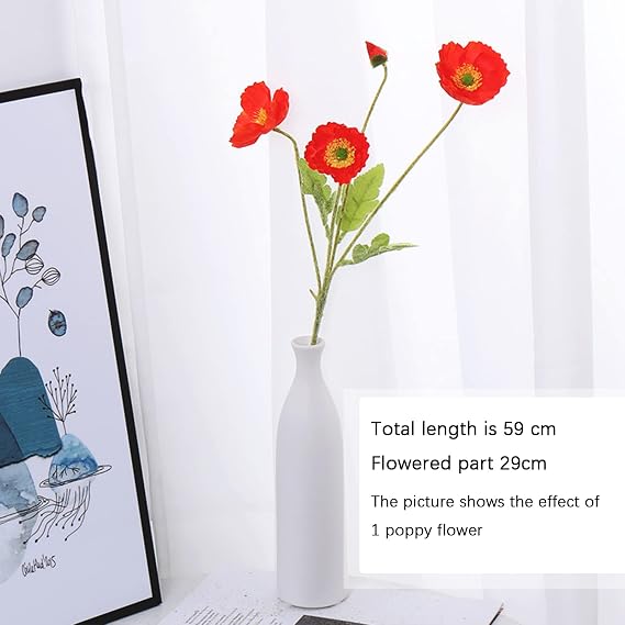 Artificial Poppies - 5Pcs Long Stem Flowers for Vase Decoration, Home Wedding Decor (Orange)