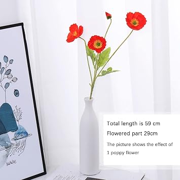 Artificial Poppies - 5Pcs Long Stem Flowers for Vase Decoration, Home Wedding Decor (Orange)