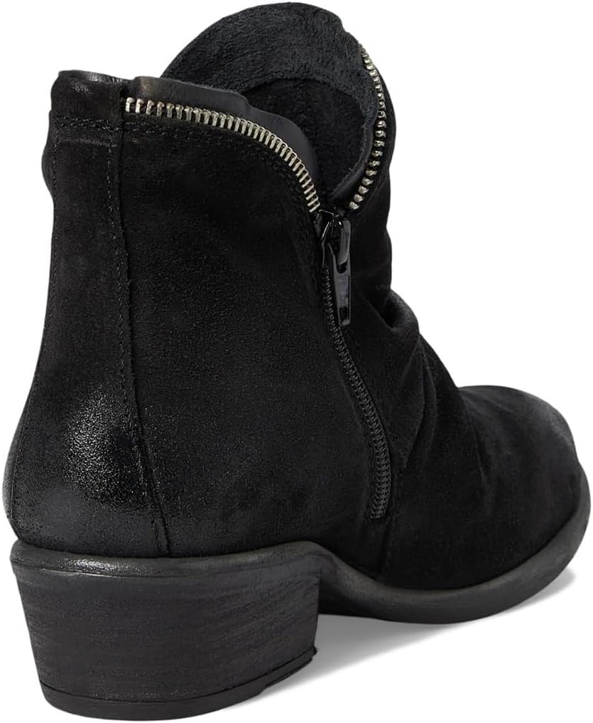 Women Combat Ankle Boots Slouch Flat Booties Round Closed Toe Side Zipper Western Boots Pleated Metallic Nubuck Suede Burnished Short Boots Fashion Casual Fall Winter Boots Comfort 4-11 M US
