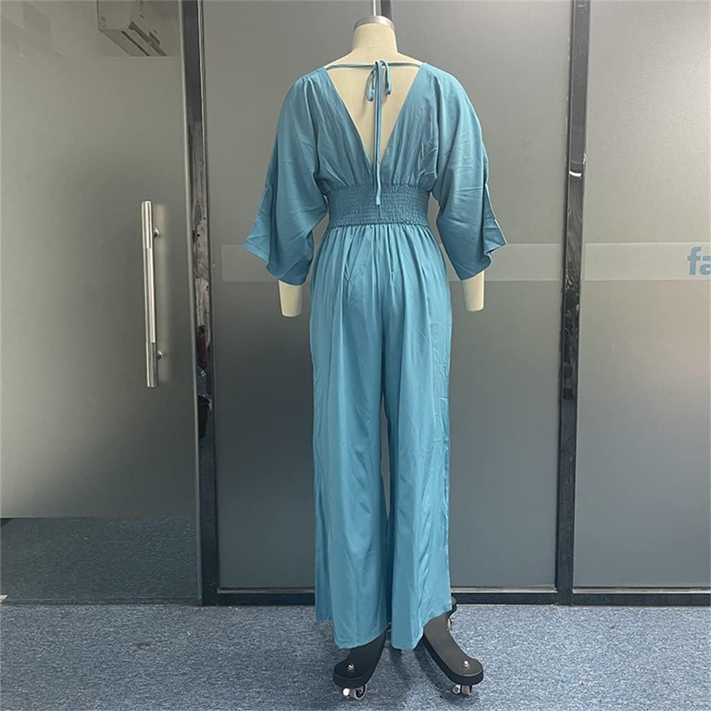 OPEN-BACK SEERSUCKER WIDE-LEG JUMPSUIT オープンバックワイドレッグ