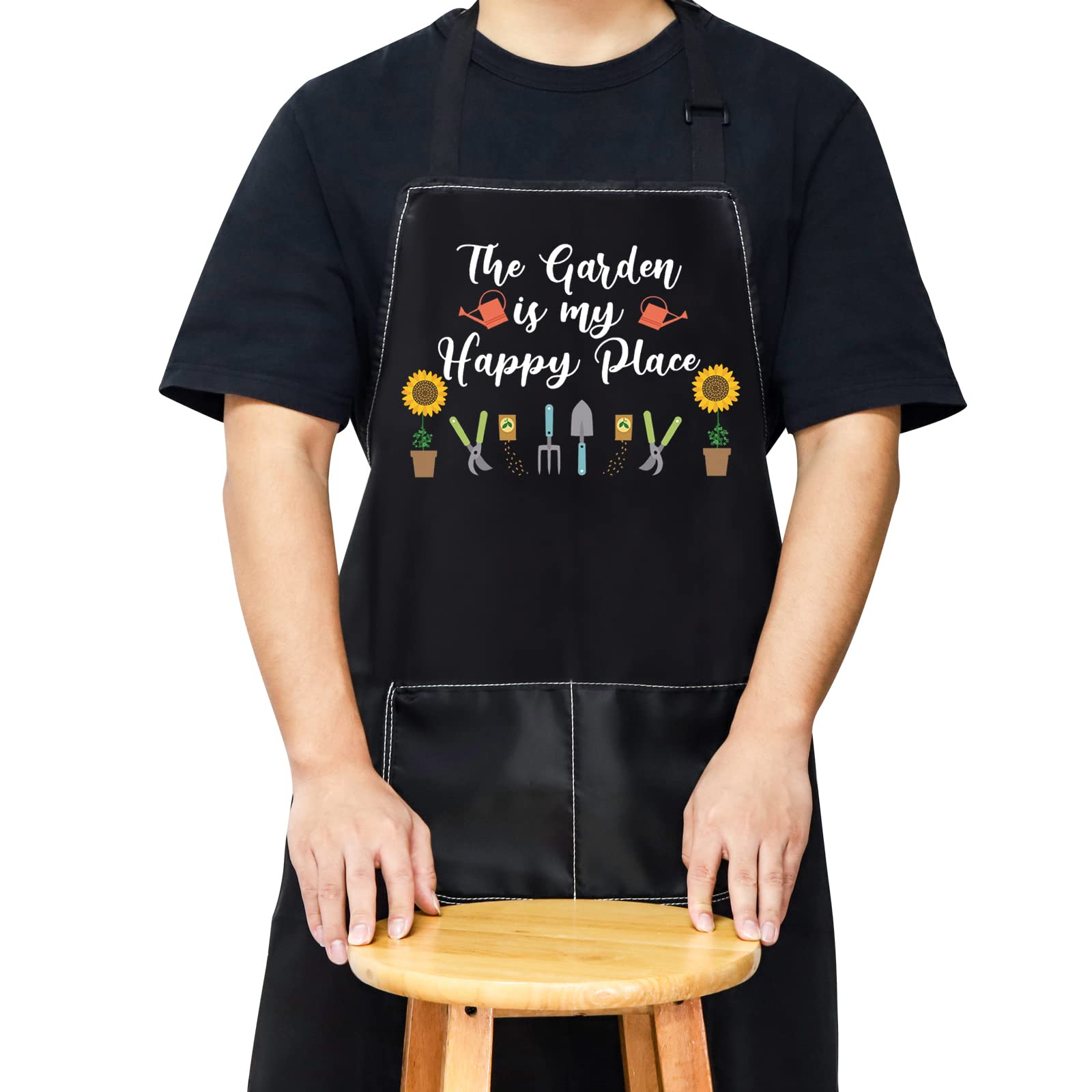 WZMPAGardening Apron With Pockets Gardener Gifts The Garden Is My Happy Place Adjustable Apron For Gardener Florist