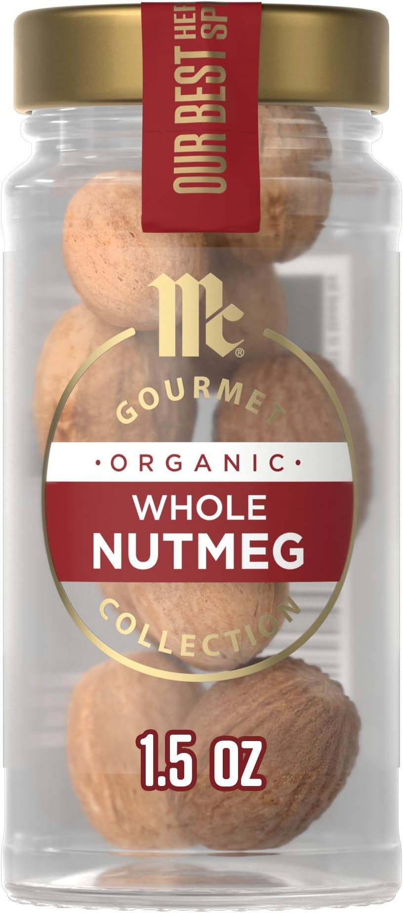 McCormick Gourmet Collection Nutmeg, Whole, Organic, Non GMO, Our Best Herbs & Spices, Fragrant, Sweetness and Warmth Enhances Eggnog, Custards, Cookies, Spice Cakes & More, 1.5 oz