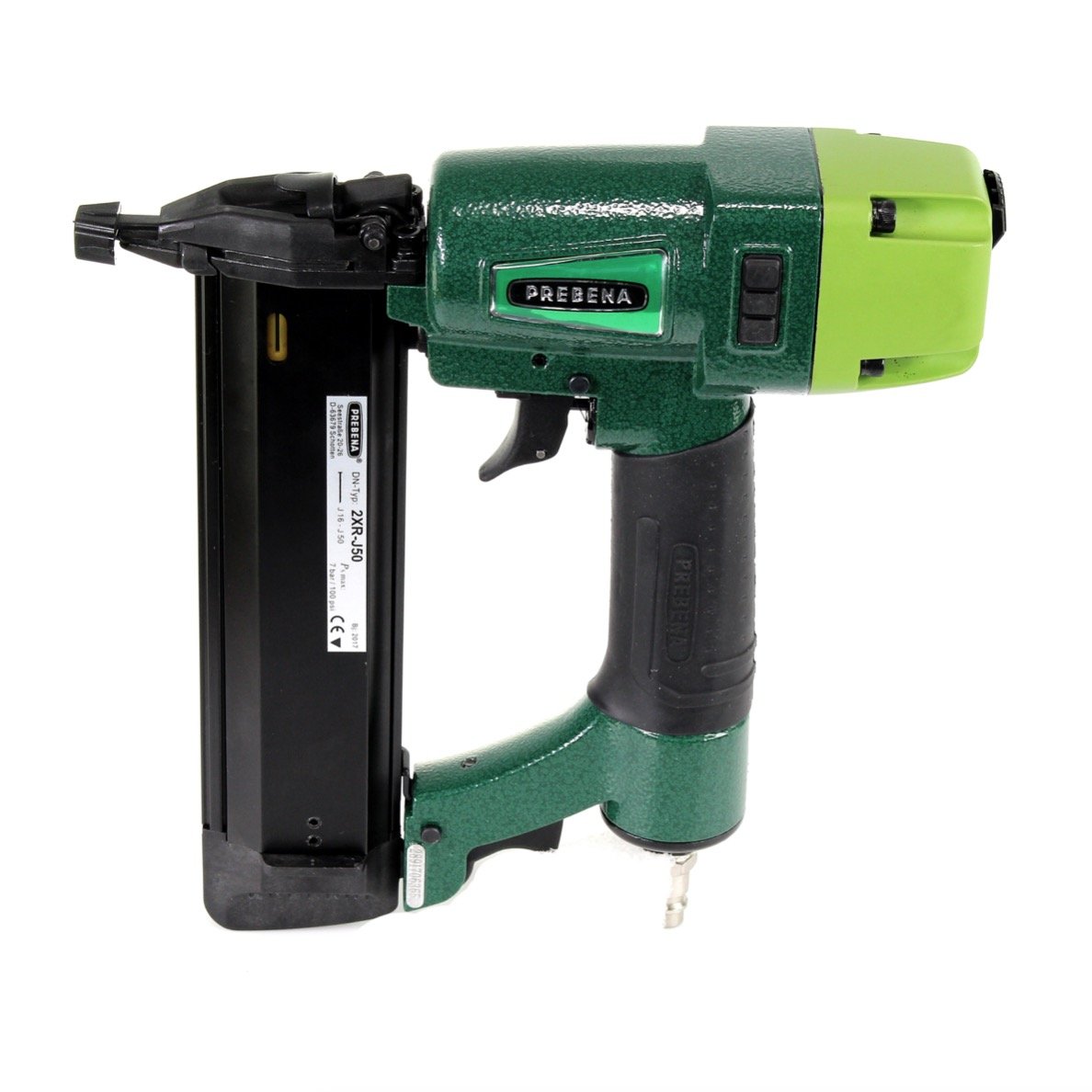 Prebena 2XR-J50 Druckluftnagler im Transportkoffer + Prebena Stauchkopfnägel Brads 50 mm 4000 Stück - aus verzinktem Stahl, geharzt