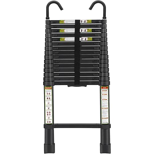 Telescopic Ladder, 20.34FT RIKADE Aluminum Telescoping Ladder with Non-Slip Feet and Stable Hook, Portable Extension Ladder for Household and Outdoor Working (Black)