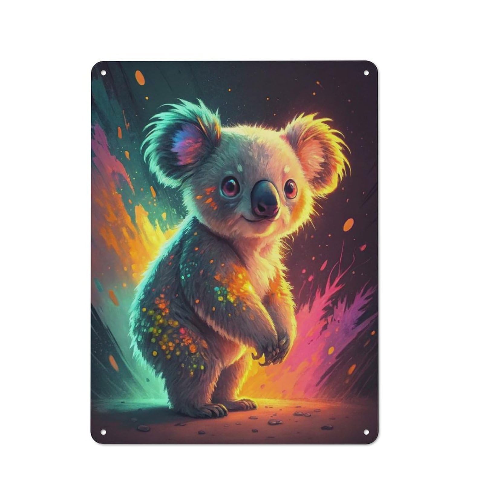 Junmoney Style-17 Metal Wall Sign 40X30cm Featuring Cute Koala With Colorful Splashes For Workshop Wall, For Room Styling Across Workshops And Hobby Rooms