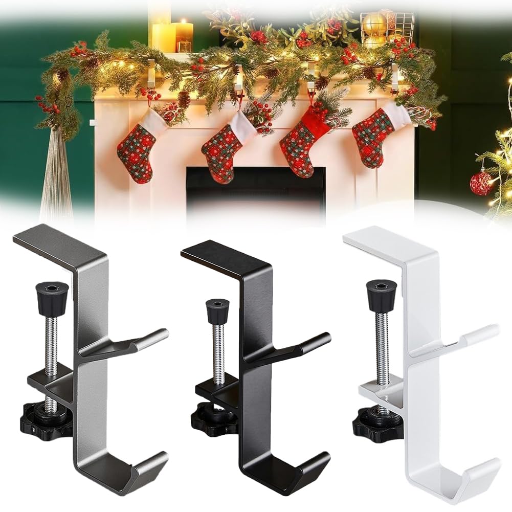 Paeose Fireplace Garland & Stocking Hanger – Dual Hooks, Adjustable 0.5–8.5” Mantle, Holds 20 Lbs – 2-Pack