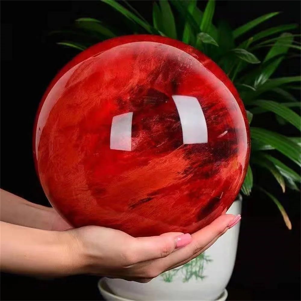 DPURPIWADY Stone Red Clear Quartz Crystal Ball Divination Decor(Size:12cm)
