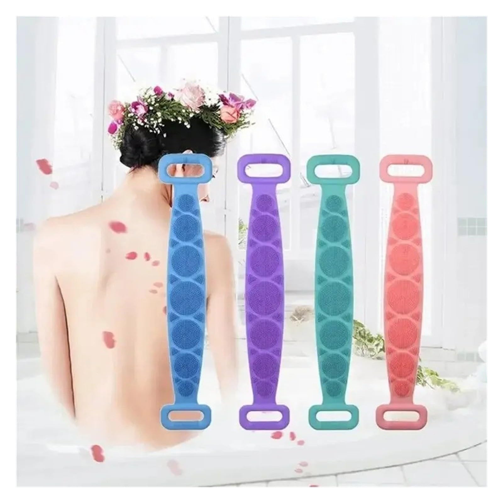 Esponja corporal de silicona, toalla de baño, exfoliante de espalda, cinturón de masaje (azul morado)