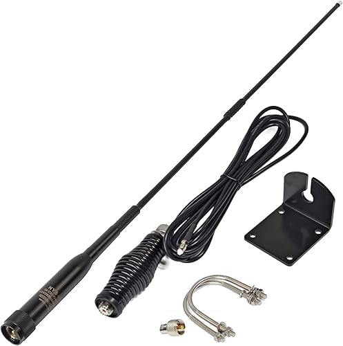 HYS Amateur Antena móvil premontada de doble banda para cochecamiónSUV, 3.8dBi144MHz 430MHz6.5dBi, con resorte de barril resistente, con agujero de