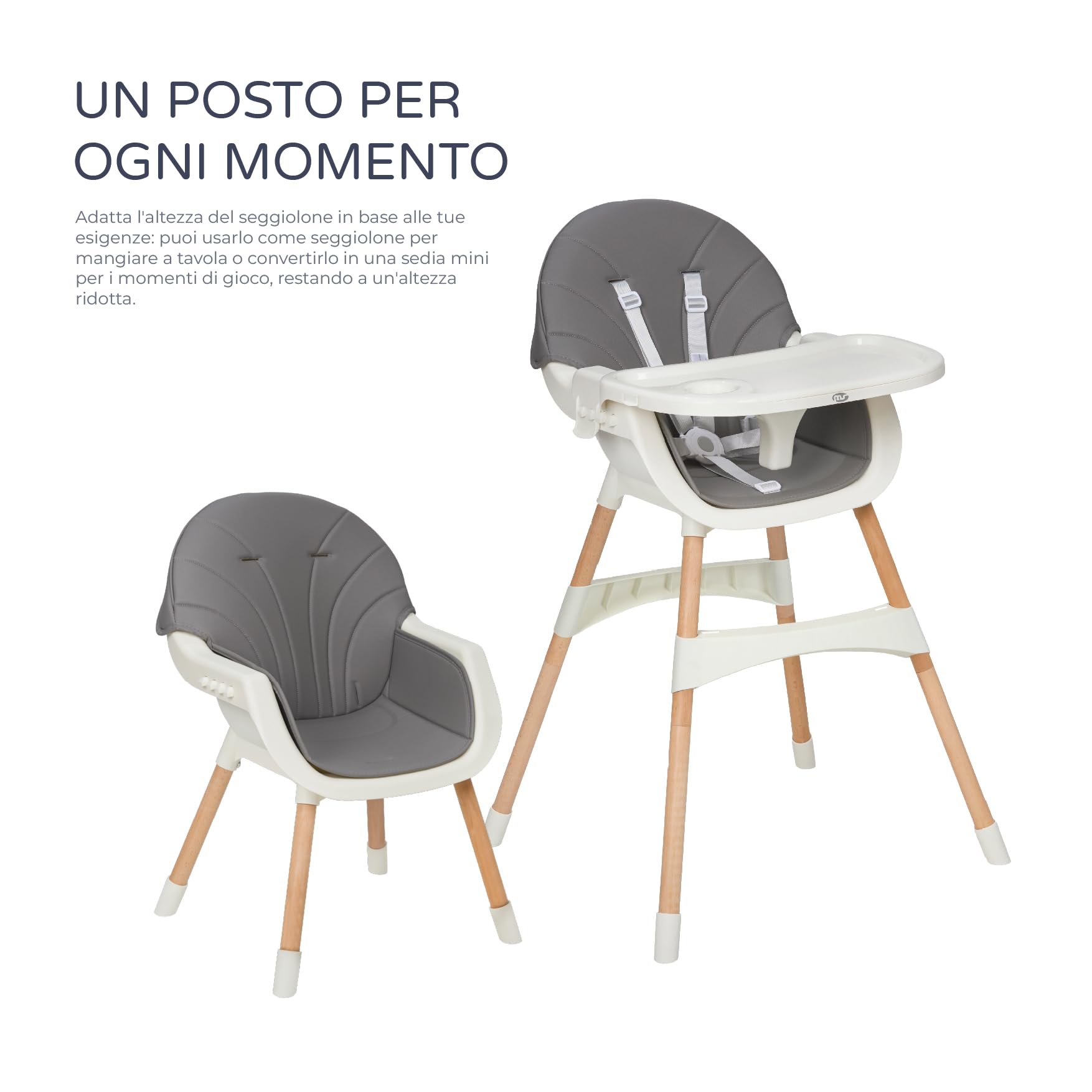 MS BabyWorld – MIKA – Seggiolone 2 in 1 per bambini | Sedia convertibile | Seduta imbottita | Doppio vassoio