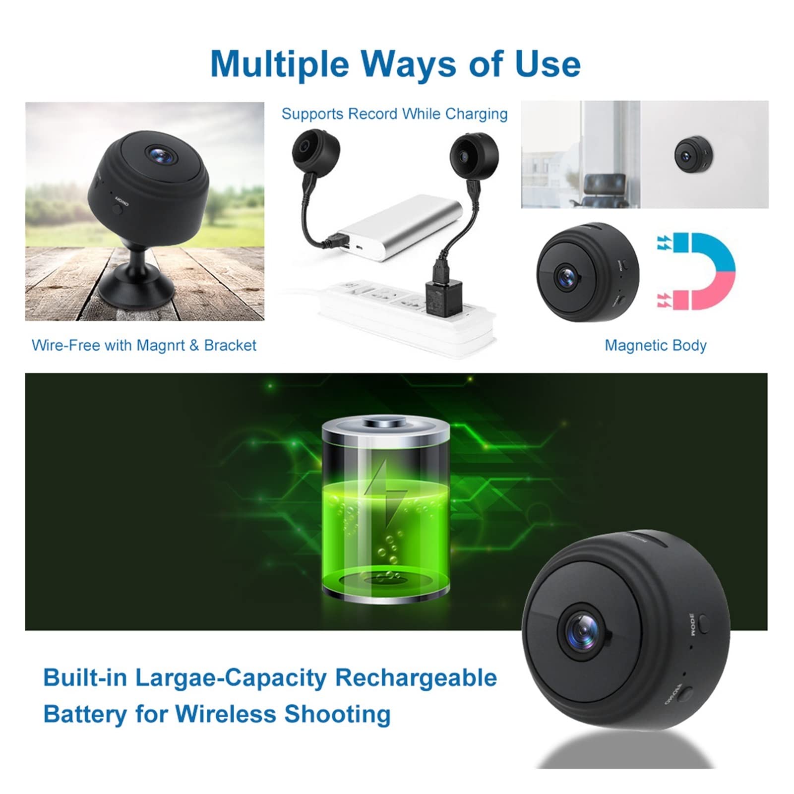 1080p Mini caméra WiFi, Maison P2p Appareil Photo WiFi, caméra de Surveillance sans Fil de la Nuit, Application téléphonique de Moniteur Distant Enregistreur vidéo(Blanc)