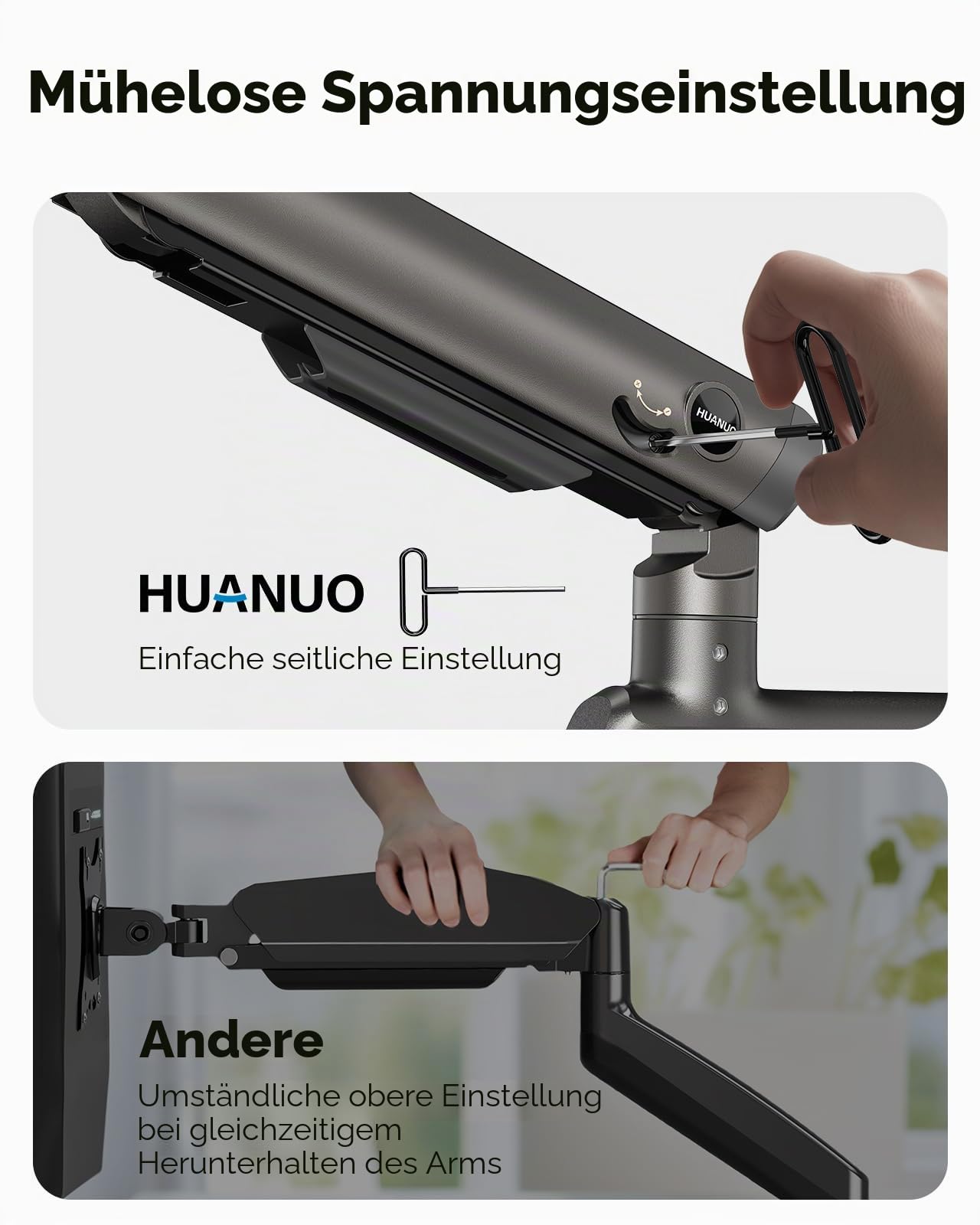 HUANUO Monitorhalterung für 49 Zoll Ultrawide-Bildschirme, Tragkraft 18 kg, verstellbare Bildschirmhalterung für Gaming mit Einer maximalen Höhe von 739 mm, VESA 75 x 75 100 x 100 mm