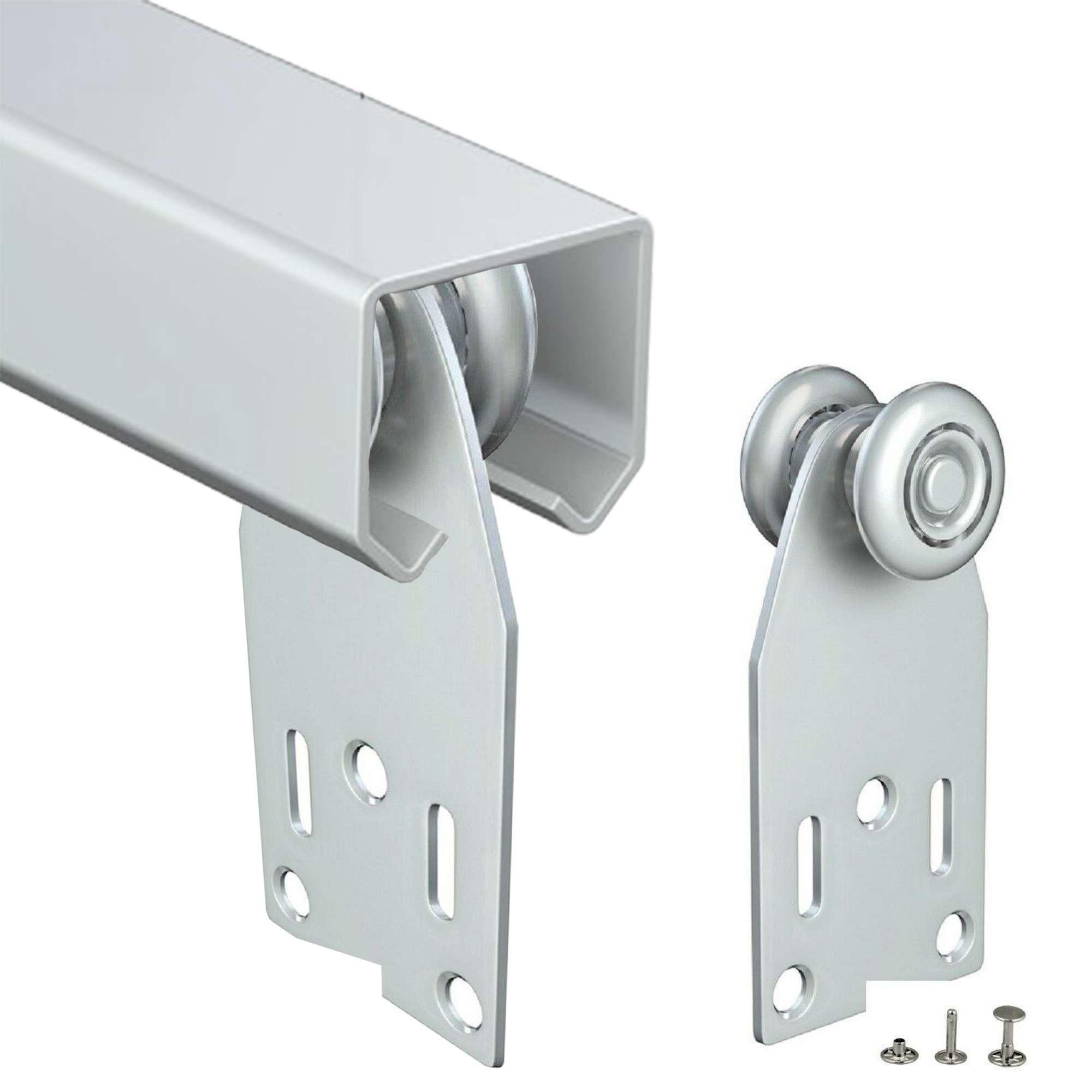 TENDEEVOLUTION Binario per Porta Scorrevole 3 x 2,95 cm in Ferro Zincato con 5 Scorrevoli - Binario Monorotaia Scorrevole Personalizzabile per Pergole, Teloni Camion (L. 200CM)