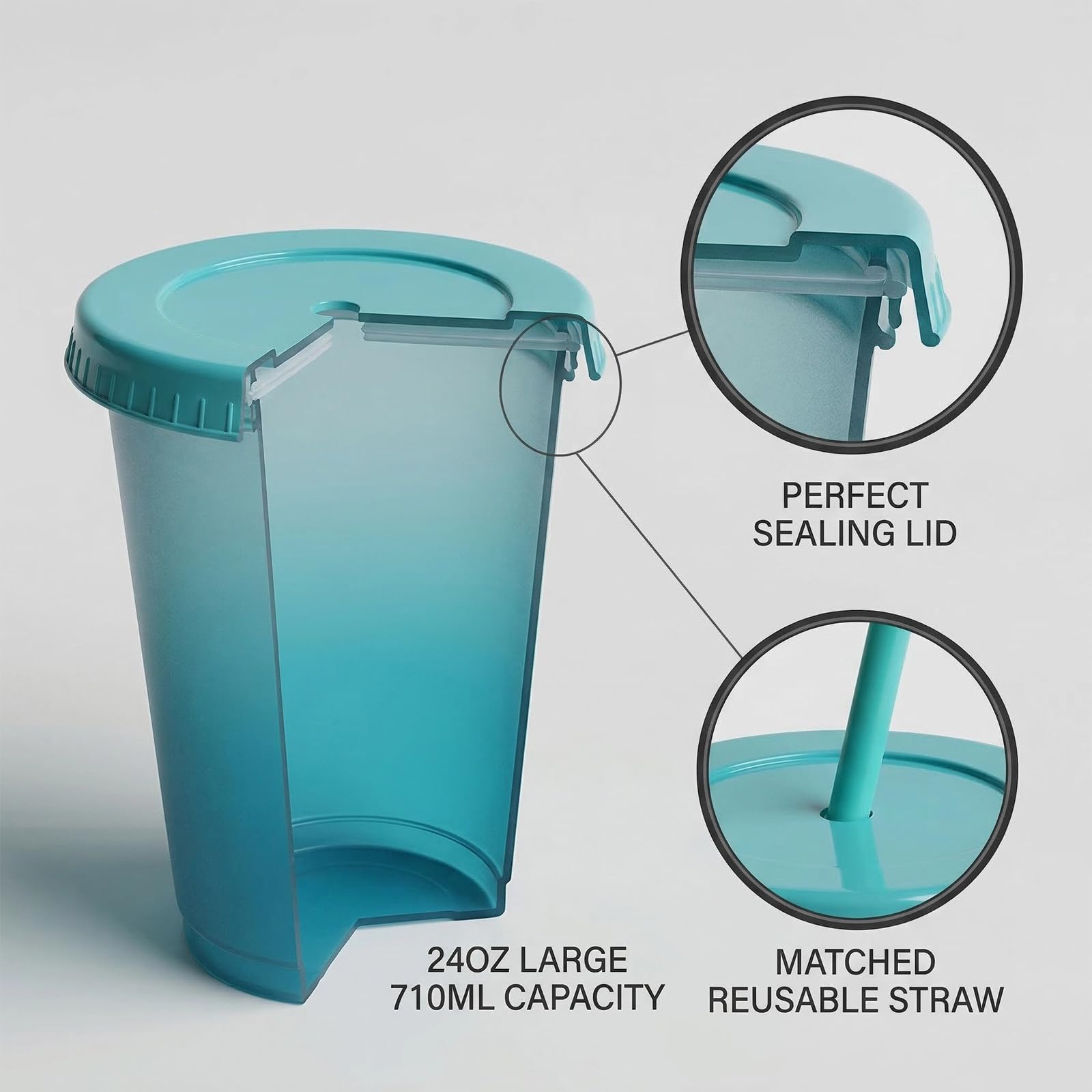 10 bicchieri che cambiano colore, 710 ml, con coperchio, in plastica colorata riutilizzabile, con coperchio e cannuccia, per caffè, bevande fredde, campeggio, infrangibili