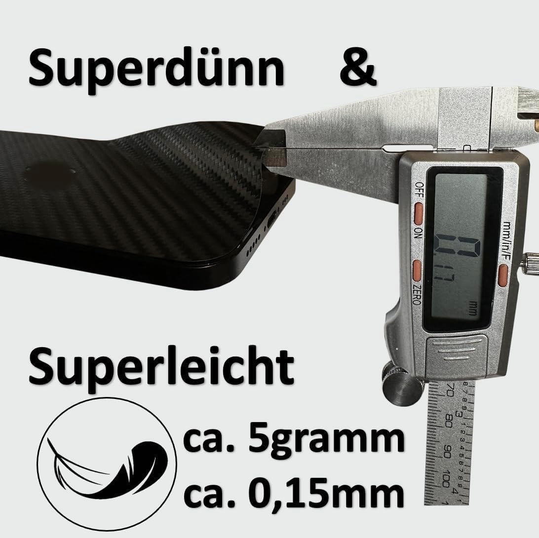 Skins compatibile con iPhone 17, pellicola protettiva per schermo posteriore Only con logo scollatura (nero carbonio)