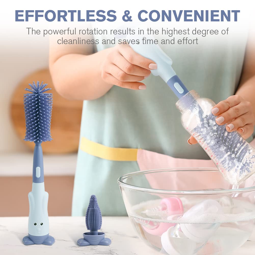 Vicloon Babyflesborstel, 3-in-1 fles- en speenreinigingsborstel, siliconen, voor waterflessen, babyflessen, glazen bekers, thermosflessen, groen