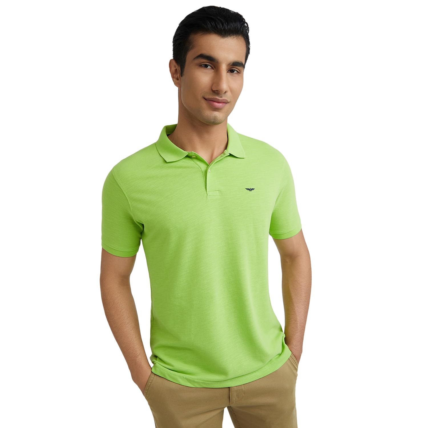 park avenue Men's Cotton Polyester Blend Solid Pattern Slim Fit Rib Collar Polo Neck Half Sleeve Casual T-Shirt-picture-23