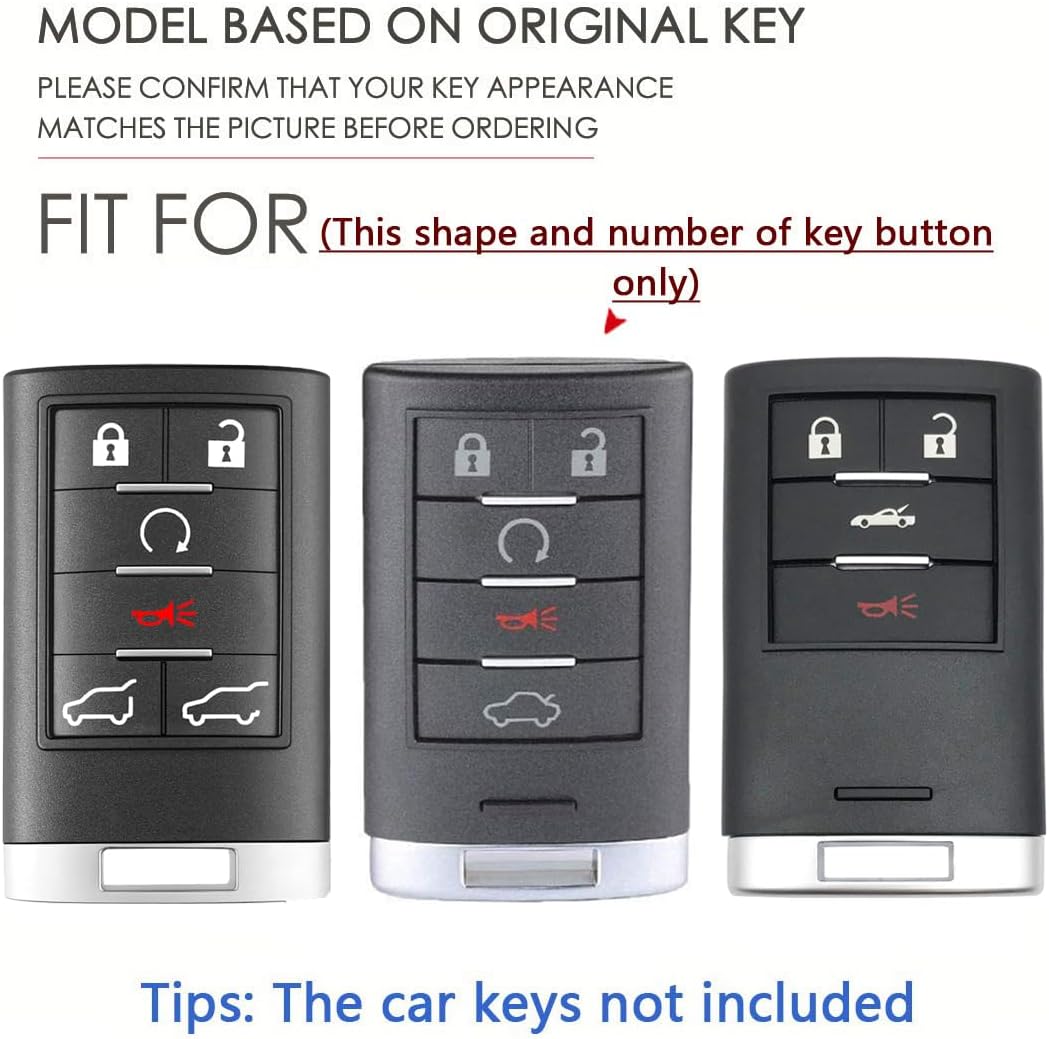 SANRILY Carbon Fiber Pattern 4/5/6 Button Smart Key Fob Cover Case Fit for Cadillac SRX ATS ELR XTS DTS ELR Keyless with Keychain White