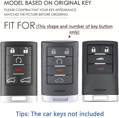 Miniatura 2 de SANRILY Funda de fibra de carbono con patrón de 456 botones, para Cadillac SRX ATS ELR XTS DTS ELR sin llave con llavero rojo