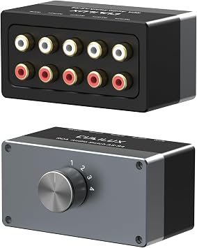 AS-R4 4-Channel RCA Audio Selector, Bidirectional 4-Way Stereo RCA Aux Switcher, 1-Input to 4-Output / 4-Input to 1-Output