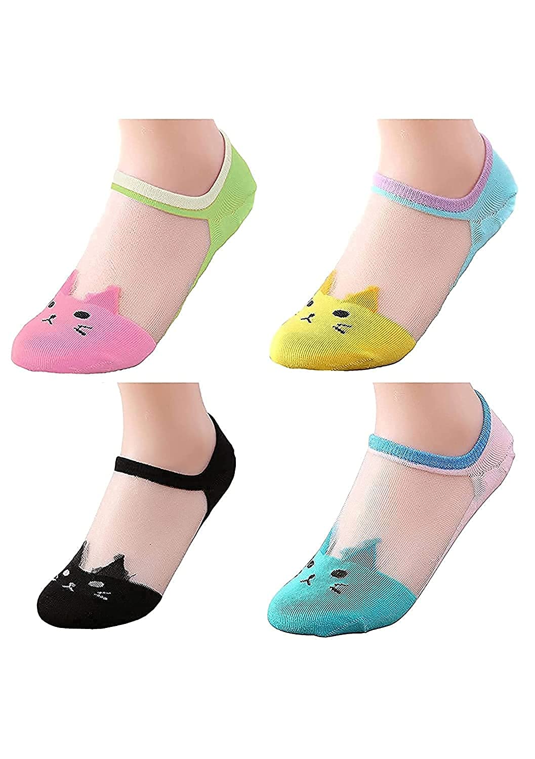 Girl's No-Show Net Socks Pack Of 4 Pairs Free Size-image-42
