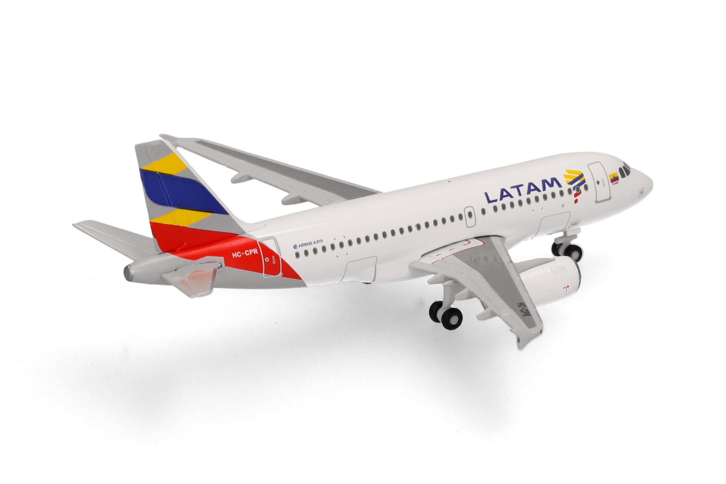 Herpa Miniatura del avión LATAM Airlines Ecuador Airbus A319 – librea Bandera Ecuador, Escala 1/500, maqueta de colección, modelismo, avión sin Soporte, Figura Metal