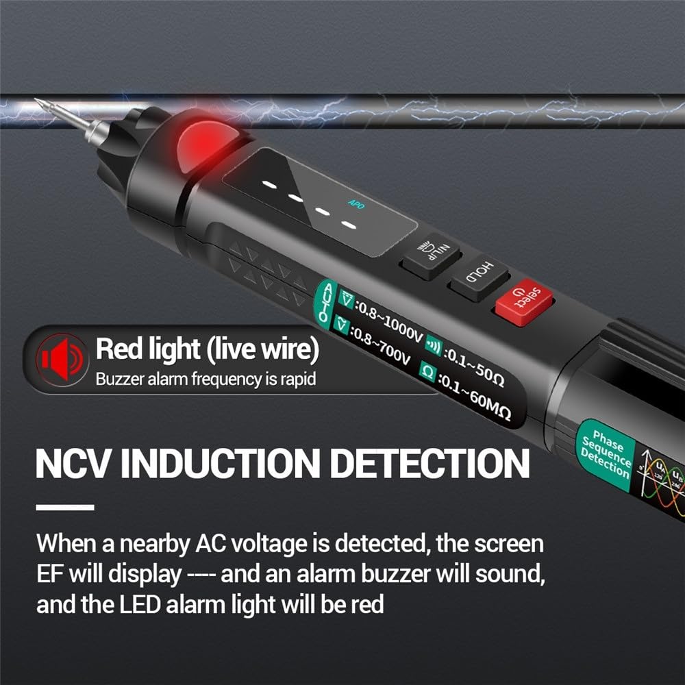 Medidor de voltaje, Pinza Amperimétrica Probador De Voltaje Detector Pantalla LCD Sensor CA Sin Contacto Pluma Verificación Cable