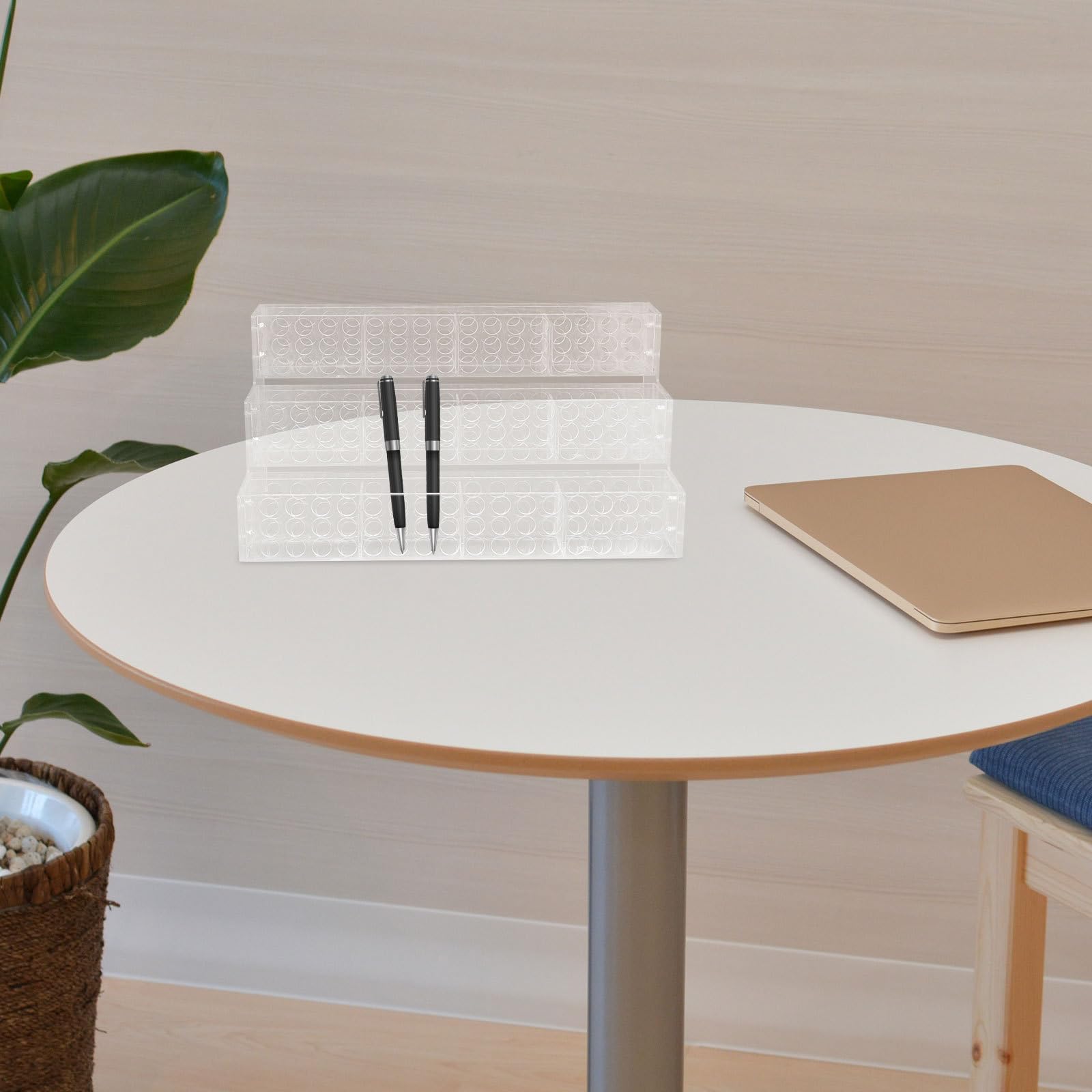 Toyvian Organizador de Brochas de Maquillaje y Base Estable de Acrílico Transparente Diseño Multitier Fácil de Limpiar para Escritorio y Entornos Educativos