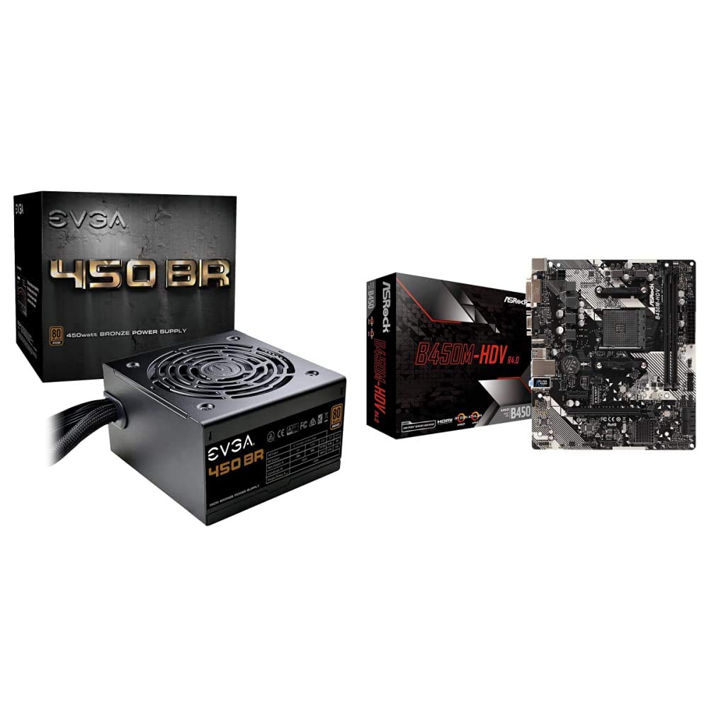 EVGA 100-BR-0450-K1 450 BR, 80+ Bronze 450W, 3 Year Warranty, Power Supply & ASRock B450M-HDV R4.0 A