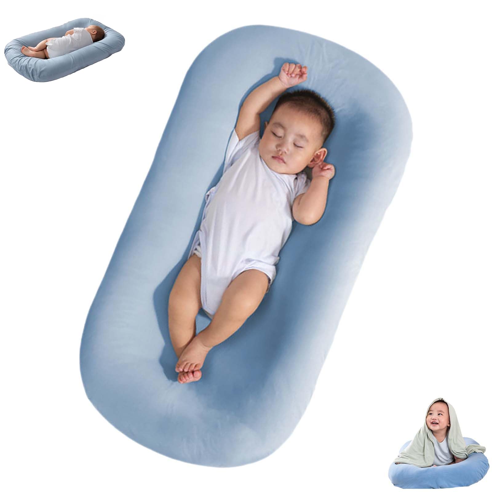 Baby Lounger & Nest - Bionic Design, Soft Organic, Breathable Lounger Pillow for Newborns 0-24 Months (Blue)