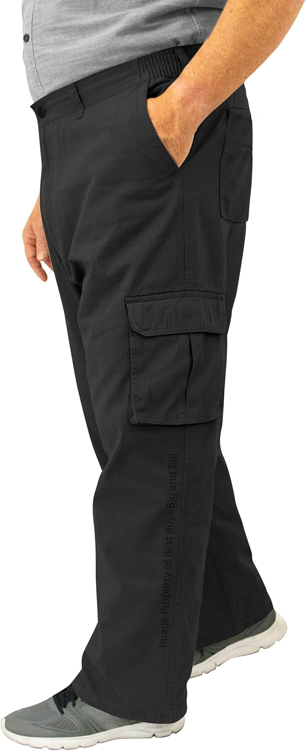 ROCXL Big & Tall Men's Cotton Cargo Pants with Expandable Waist - Image 4
